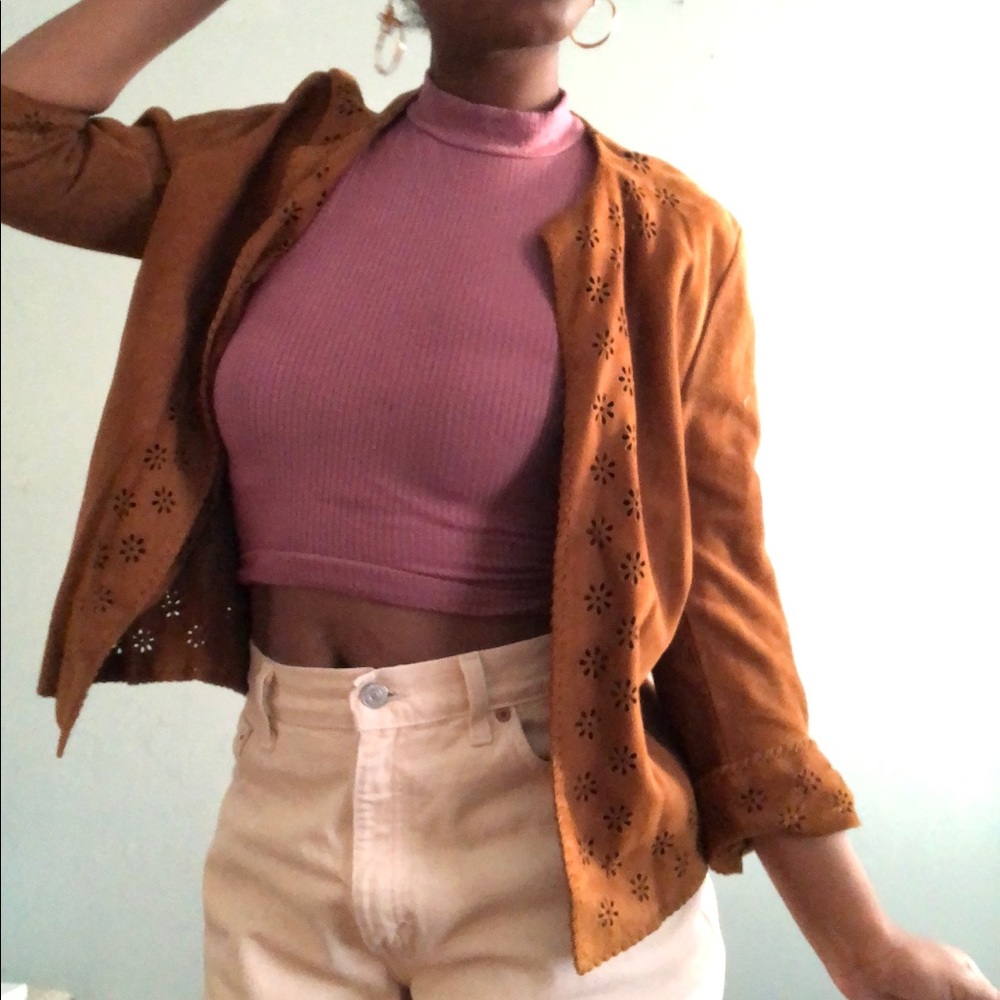 Celine Suede Leather Perforated Brown Jacket M